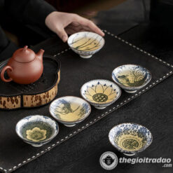 Bộ 10 Chén Trà Cảnh Đức Dáng Nón, Sứ Men Lam Cao Cấp 8 bo 10 chen uong tra su canh duc dang non--16