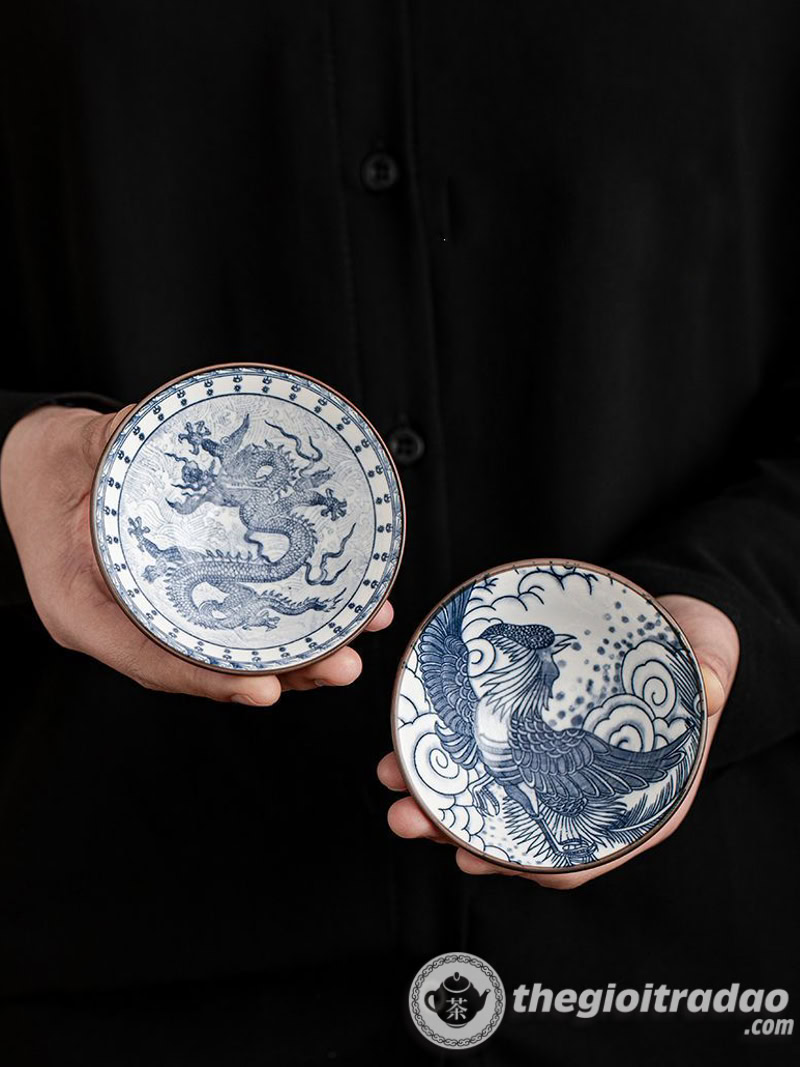 Bộ 10 Chén Trà Cảnh Đức Dáng Nón, Sứ Men Lam Cao Cấp 18 bo 10 chen uong tra su canh duc dang non--6