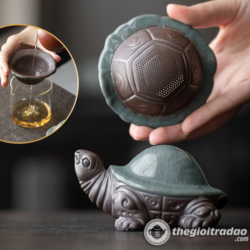 Bộ Lọc Trà Gốm Hình Con Rùa, Dụng Cụ Lọc Trà Độc Đáo 2 bo loc tra gom hinh con rua, dung cu loc tra thu cong doc dao-