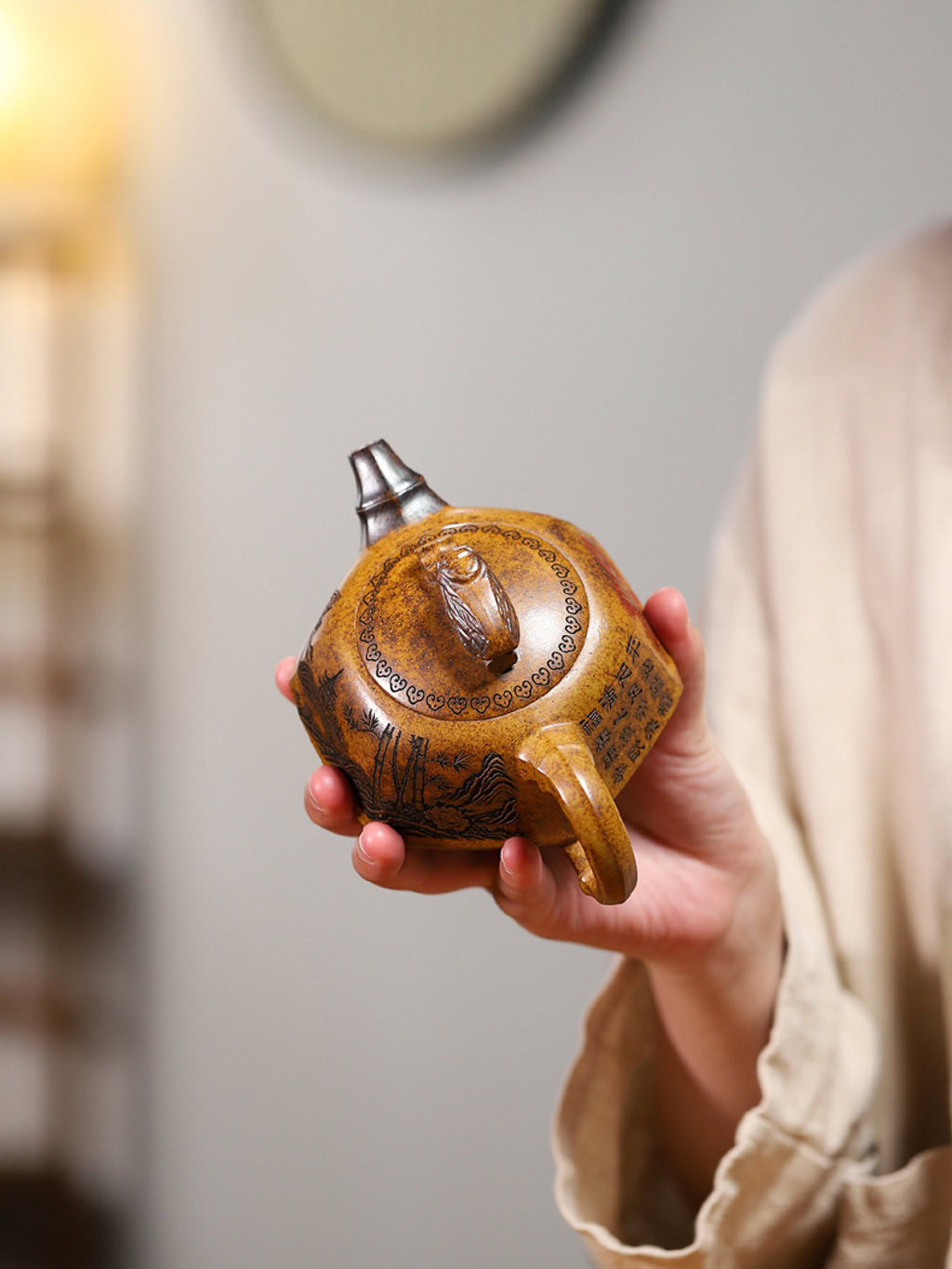 Ấm Tử Sa Ve Sầu Trúc Đỉnh Đoạn Nê Nung Củi 240ml--10