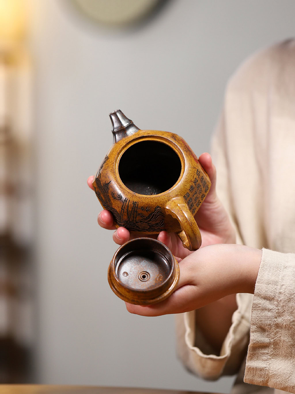 Ấm Tử Sa Ve Sầu Trúc Đỉnh Đoạn Nê Nung Củi 240ml--11