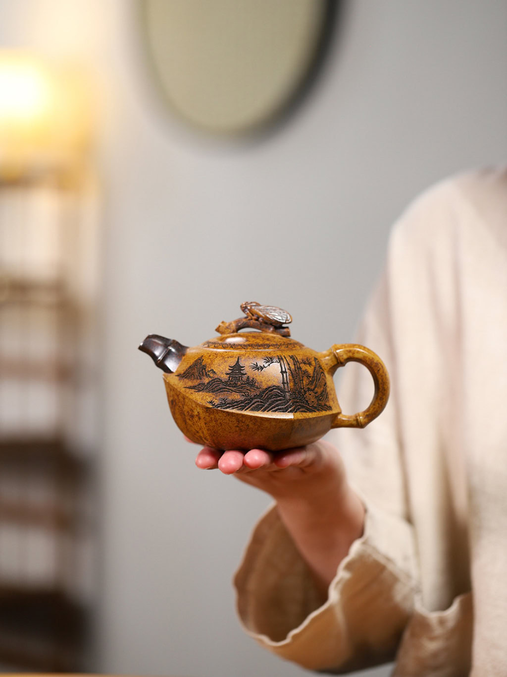 Ấm Tử Sa Ve Sầu Trúc Đỉnh Đoạn Nê Nung Củi 240ml--8