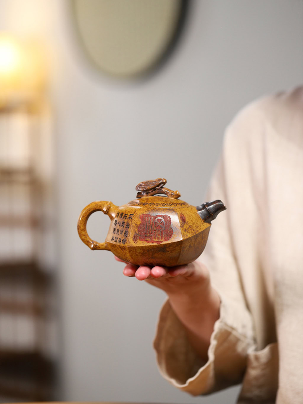 Ấm Tử Sa Ve Sầu Trúc Đỉnh Đoạn Nê Nung Củi 240ml--9