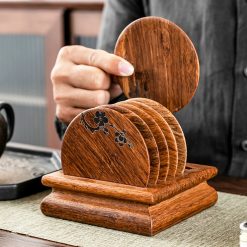 Bộ Đế Gỗ Kèm 6 Lót Chén Trà Gỗ Tự Nhiên, Phụ Kiện Trà Đạo-