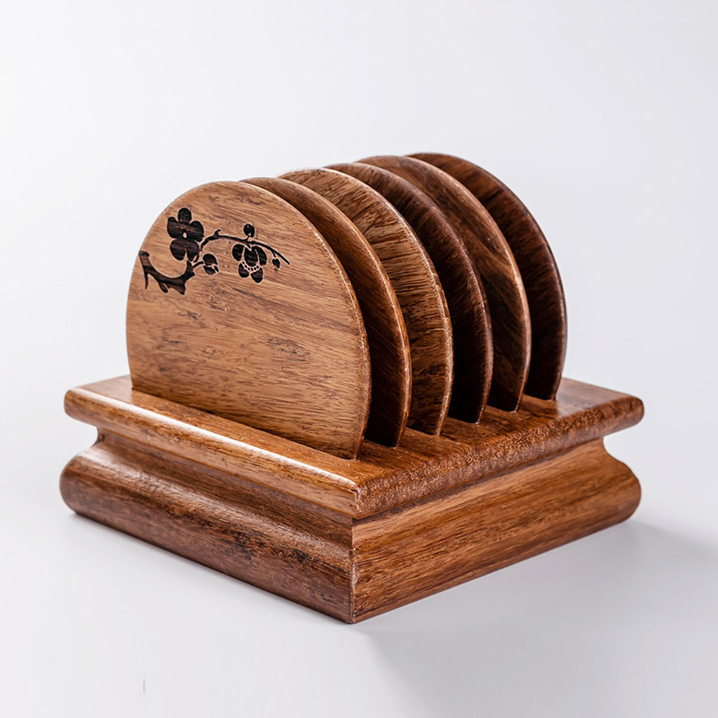 Bộ Đế Gỗ Kèm 6 Lót Chén Trà Gỗ Tự Nhiên, Phụ Kiện Trà Đạo--10