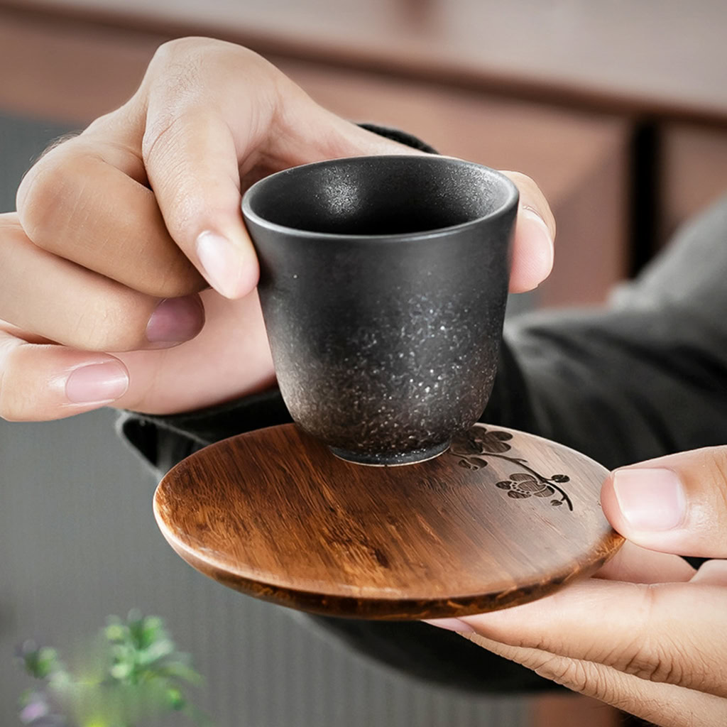 Bộ Đế Gỗ Kèm 6 Lót Chén Trà Gỗ Tự Nhiên, Phụ Kiện Trà Đạo--3