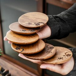 Bộ Đế Gỗ Kèm 6 Lót Chén Trà Gỗ Tự Nhiên, Phụ Kiện Trà Đạo--4