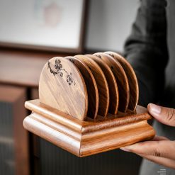 Bộ Đế Gỗ Kèm 6 Lót Chén Trà Gỗ Tự Nhiên, Phụ Kiện Trà Đạo--6