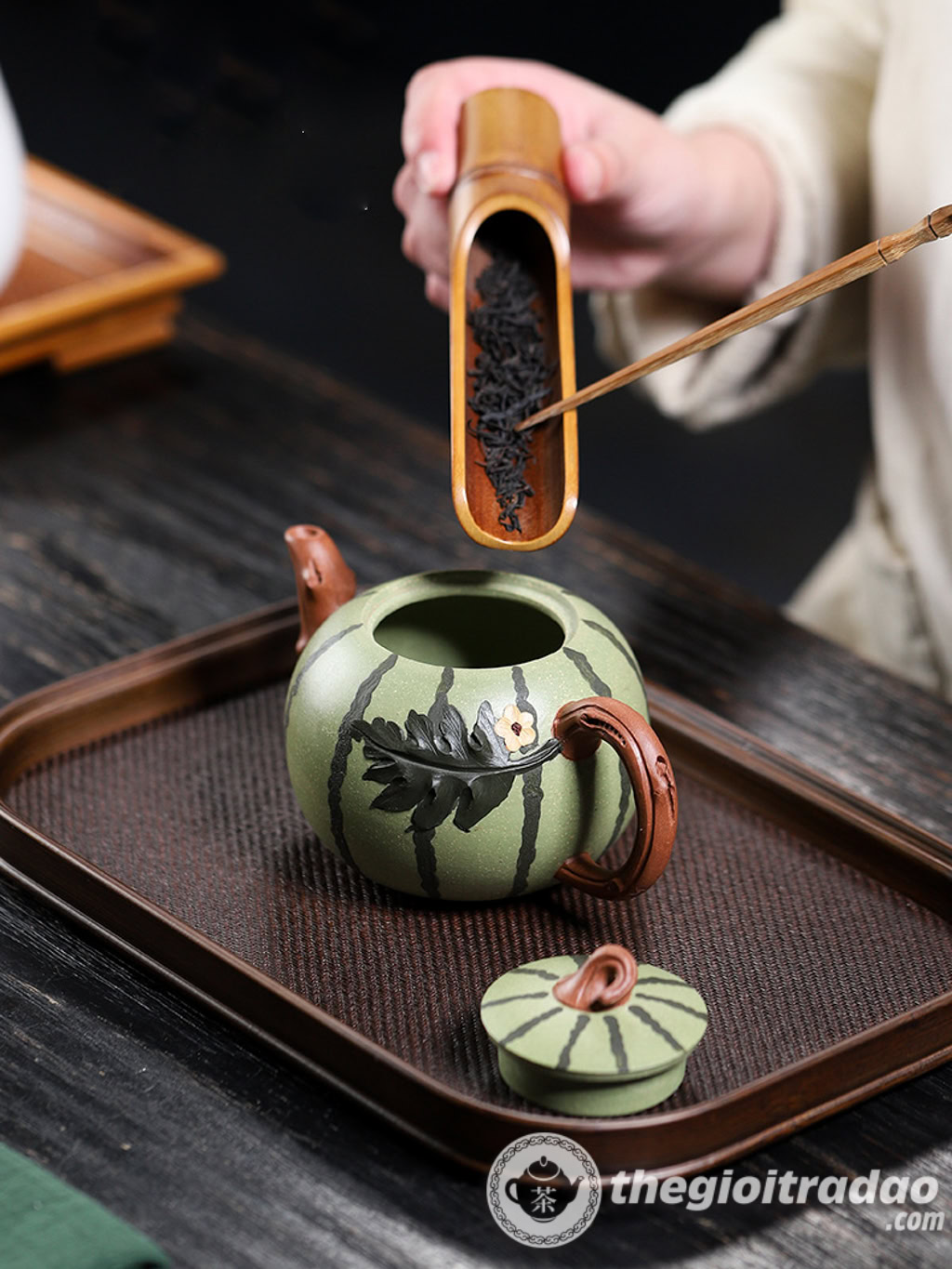 Ấm Tử Sa Quả Dưa Hấu Lục Nê 380ml 21 am tu sa qua dua hau luc ne 380ml--10