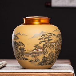 Hũ Đựng Trà Tử Sa Đoạn Nê Họa Tiết Sơn Thủy Cao Cấp