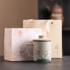 Bộ Cốc Lọc Trà Men Rạn Vẽ Sen 390ml – Có Nắp Và Lõi Lọc, Kèm Hộp Quà - Ảnh 5