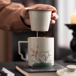 Bộ Cốc Lọc Trà Men Rạn Vẽ Sen 390ml – Có Nắp Và Lõi Lọc, Kèm Hộp Quà - Ảnh 2