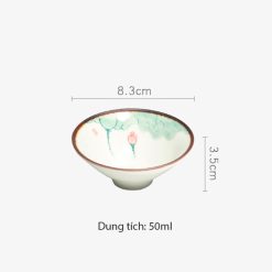 Chén Trà Sứ Vẽ Tay Hoa Sen – Dáng Nón, Men Trắng Ngà 50ml - Ảnh 7