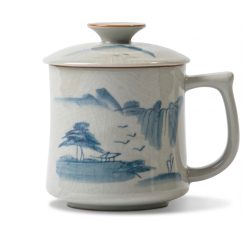 Cốc Trà Có Nắp Men Rạn Vẽ Sơn Thủy 290ml – Sứ Phỏng Cổ, Dùng Bàn Làm Việc - Ảnh 5