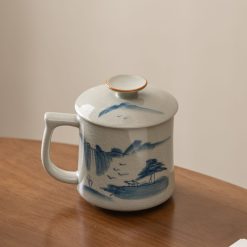 Cốc Trà Có Nắp Men Rạn Vẽ Sơn Thủy 290ml – Sứ Phỏng Cổ, Dùng Bàn Làm Việc - Ảnh 2
