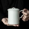 Cốc Lọc Trà Sứ Liên Hoa 390ml – Có Nắp, Lõi Lọc Tách Bã, Pha Trà Văn Phòng